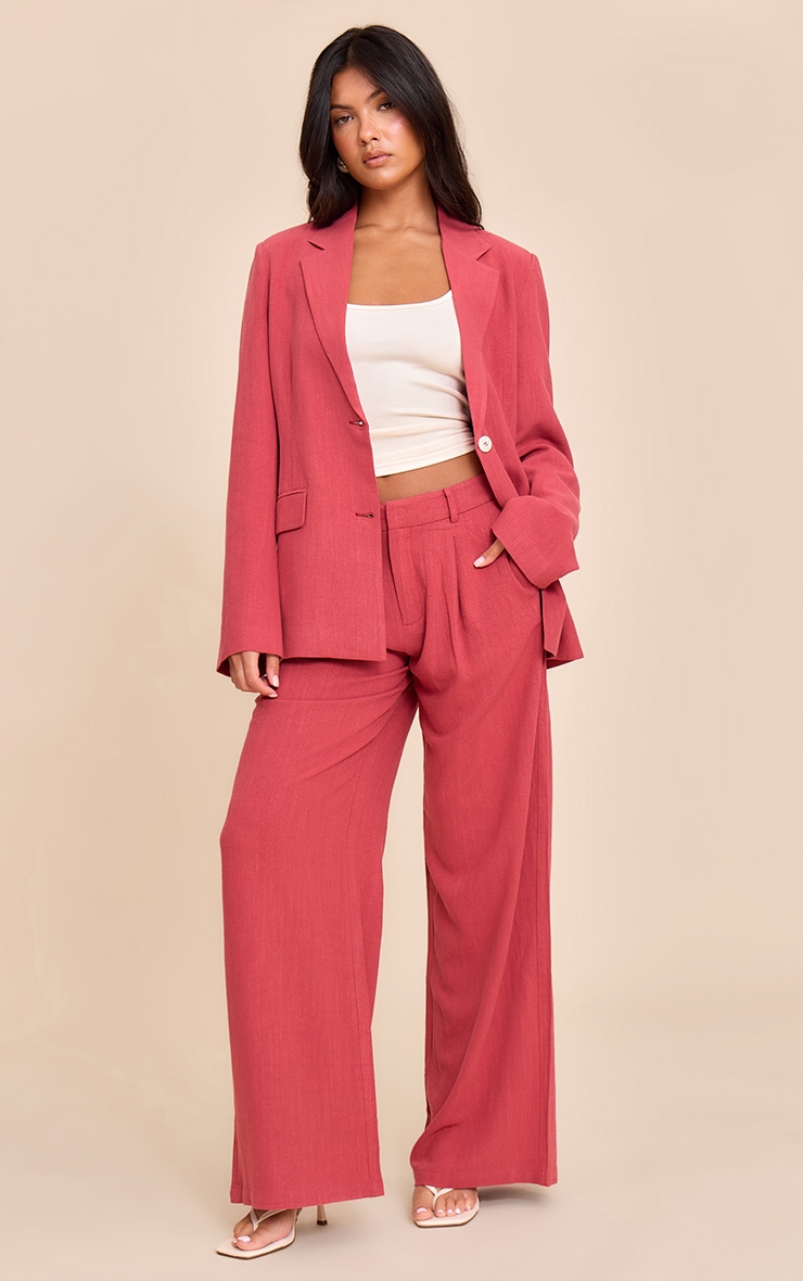 Dark Red Tailored Linen Oversized Blazer image 3