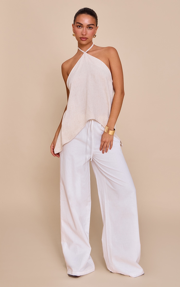 Beige Linen Look Halter Neck Flowy Top image 3