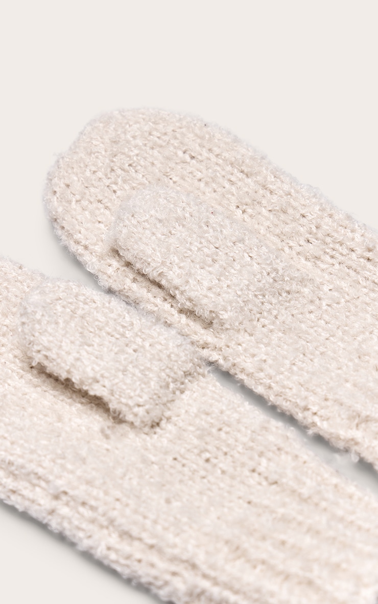 Cream Bobble Knit Mittens image 3