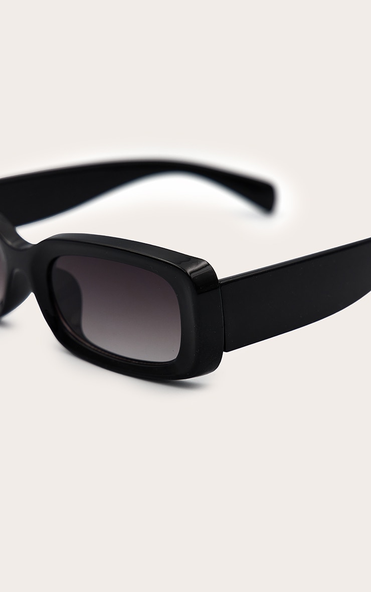 Black Rectangular Slim Frame Sunglasses image 3