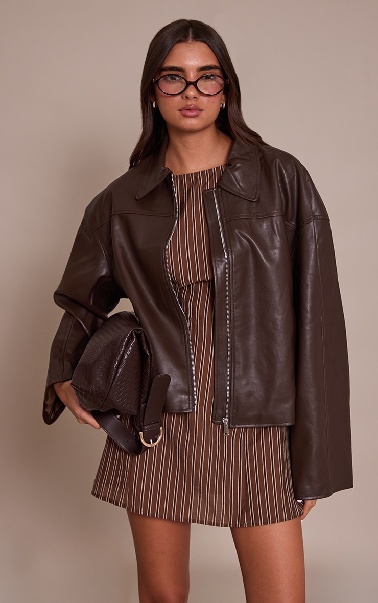 Brown Striped Boat Neck Shift Dress image 4