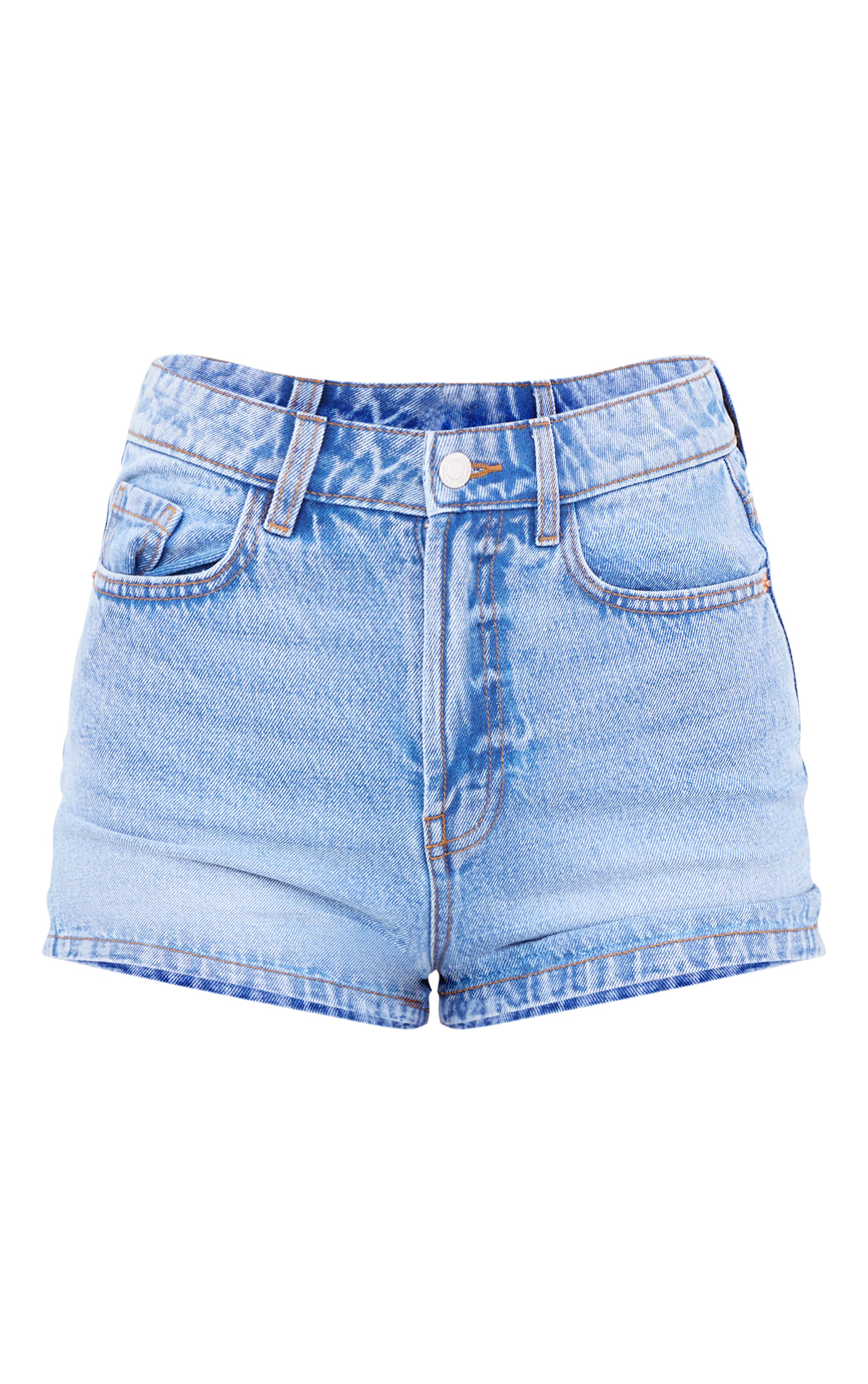 PRETTYLITTLETHING Mid Blue Wash Basic Denim Shorts image 6