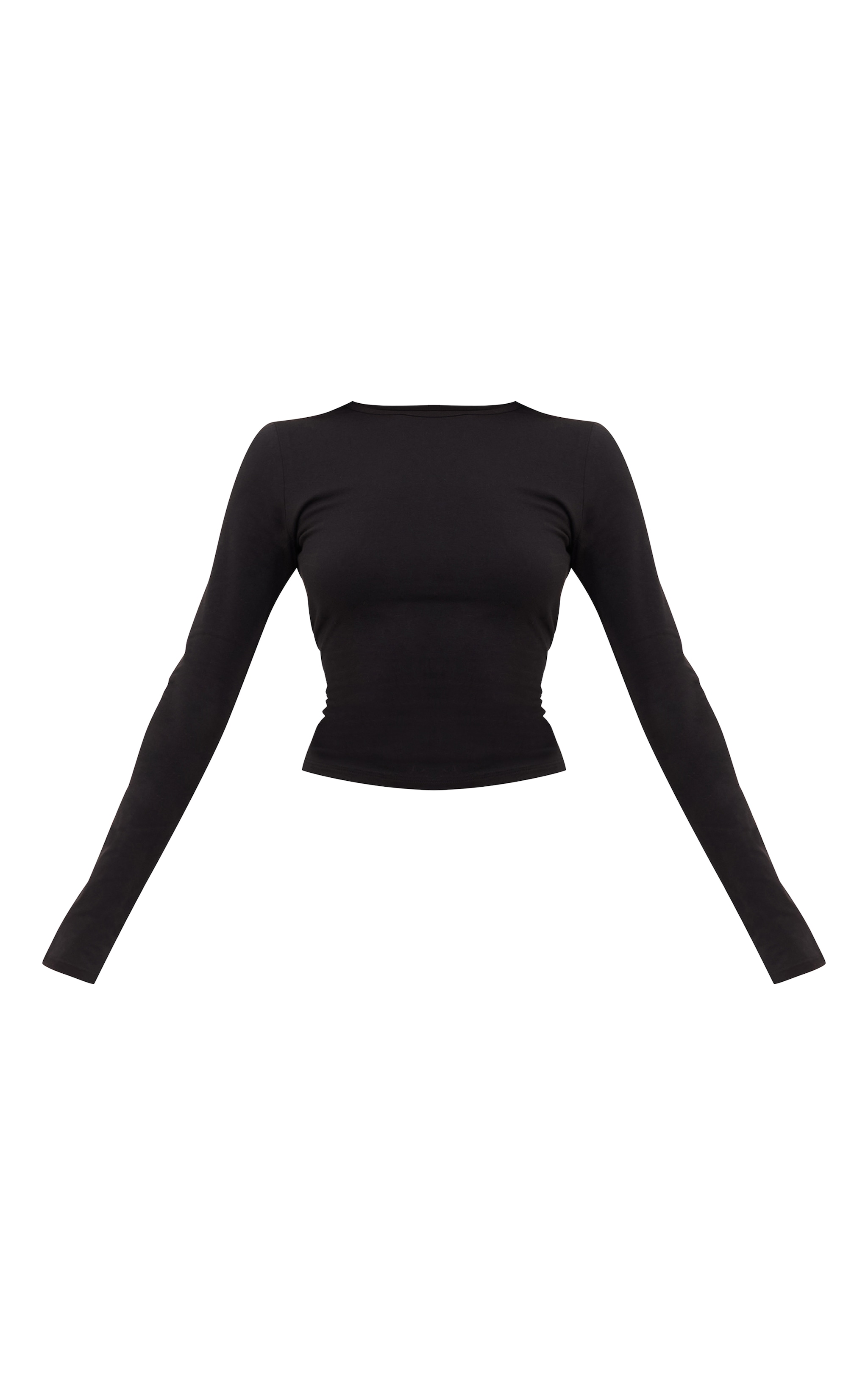 Black Cotton Crew Neck Long Sleeve Top image 5