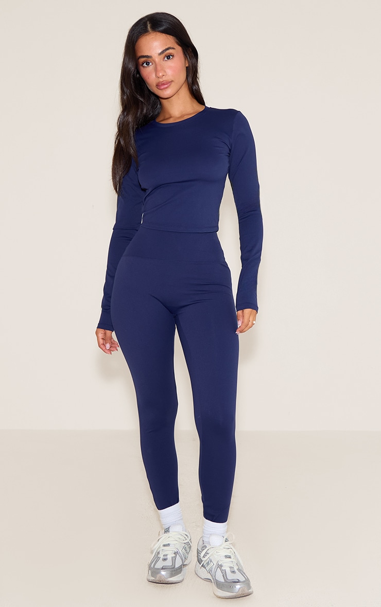 Petite Navy Sculpt Longline Short Sleeve Gym Top image 3
