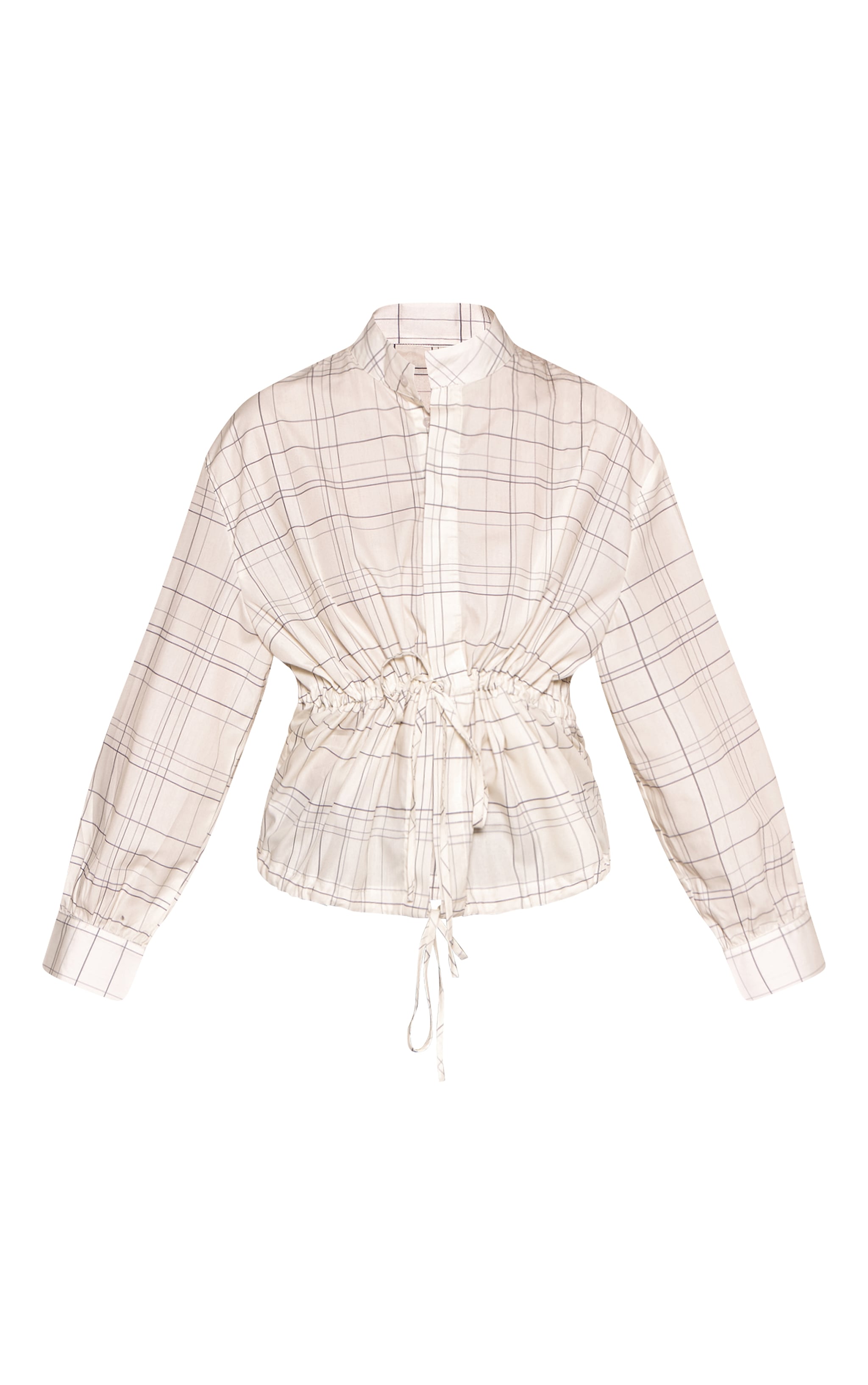 Cream Check Ruched Waist Tie Top  image 5