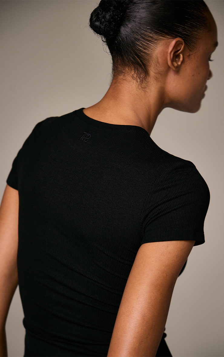 Black Soft Rib Short Sleeve Top image 4