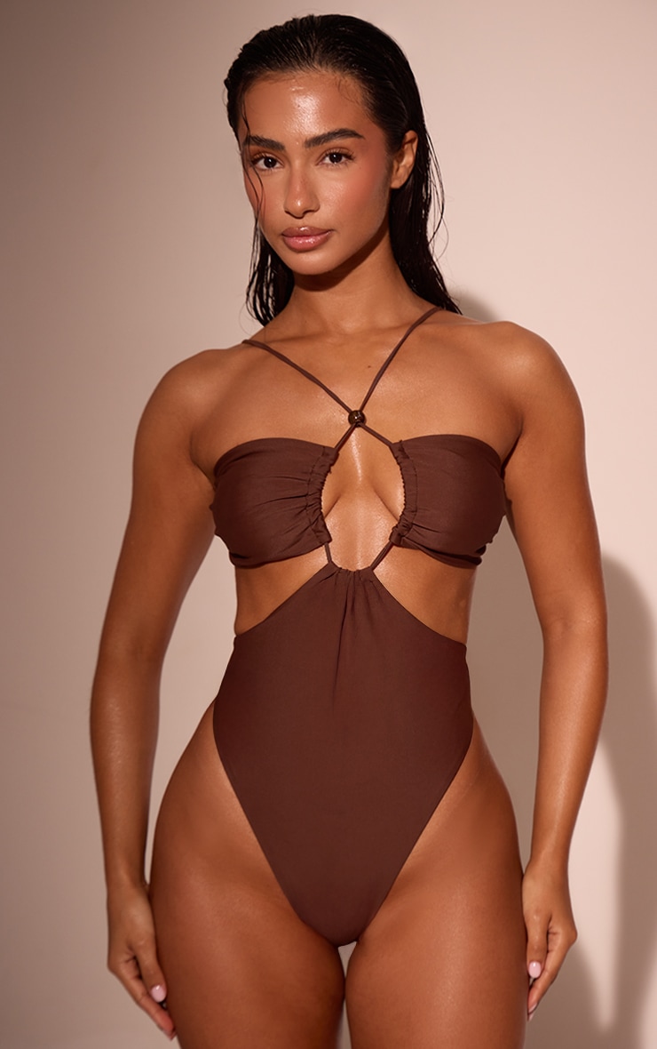 Espresso Cross Front Strappy Swimsuit image 3