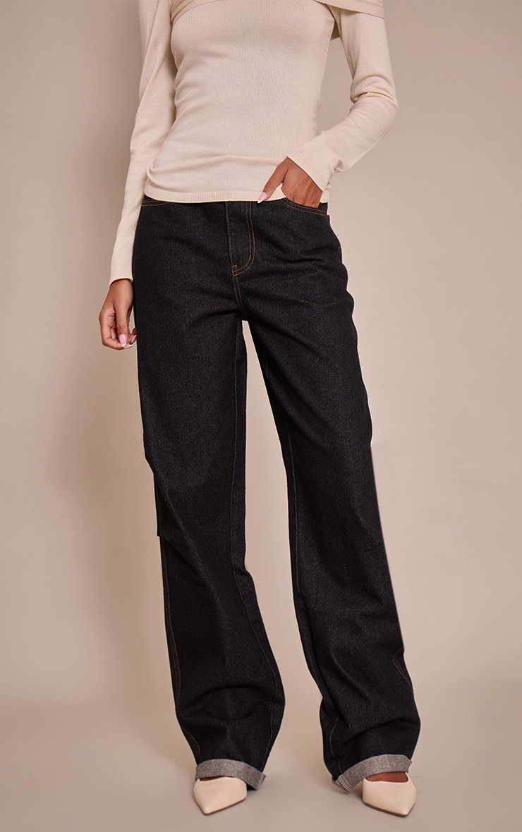 Tall Washed Black High Waist Turn Up Hem Barrel Style Jean image 2