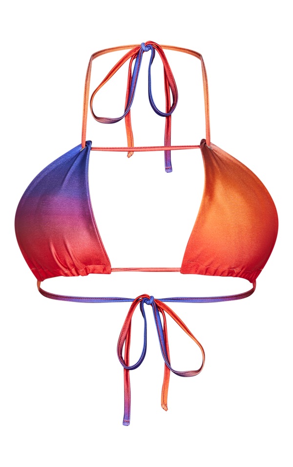 Shape Red Ombre Printed Halterneck Bikini Top PrettyLittleThing