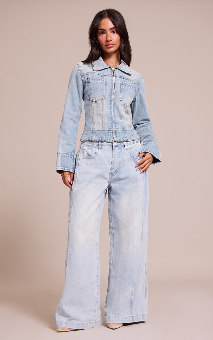 Petite Veste Stretch Coupe Slim En Denim Bleu Clair Avec Fermeture Éclair Sur Le Devant image 3