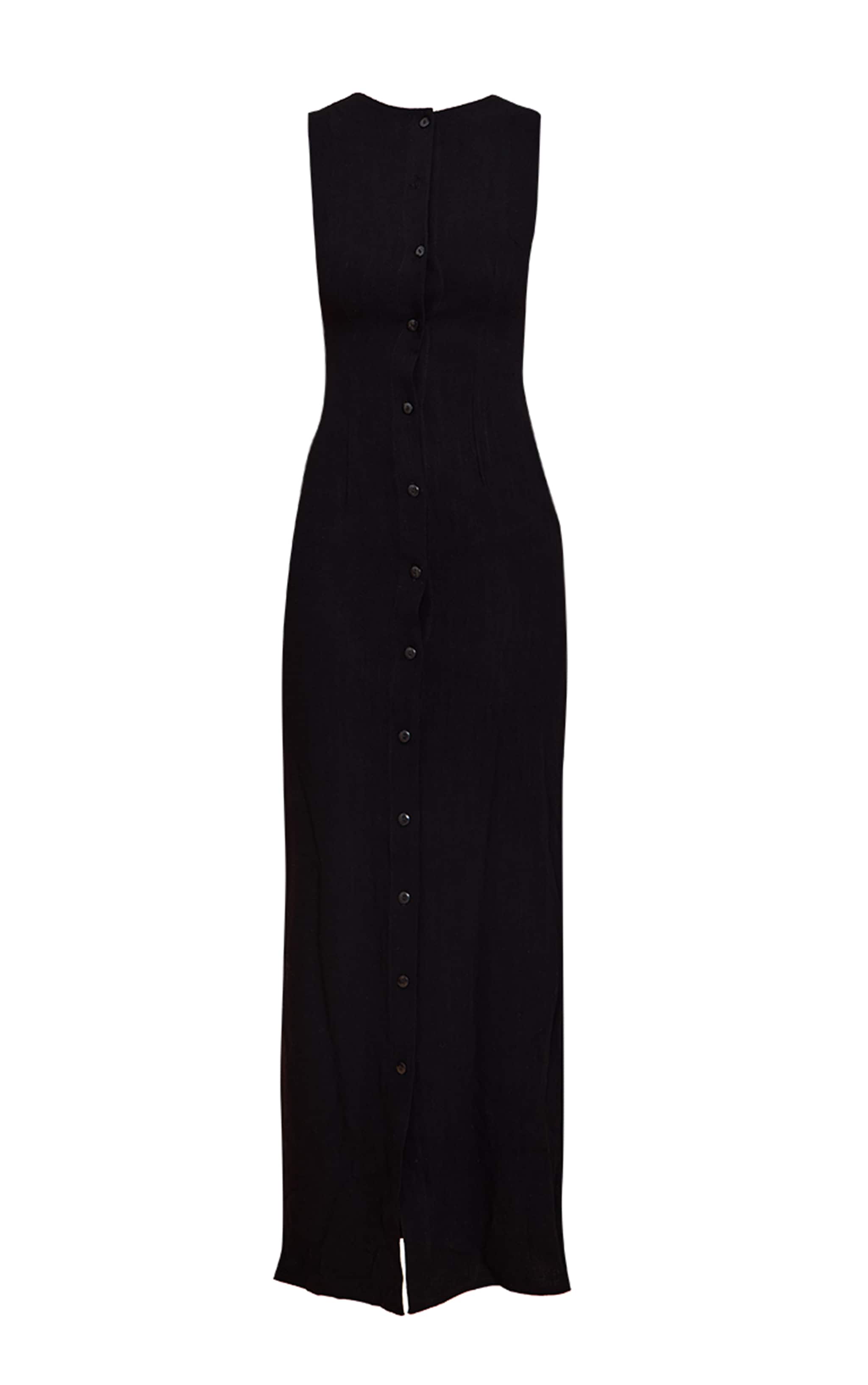 Black Textured Button Down Sleeveless Maxi Dress image 5