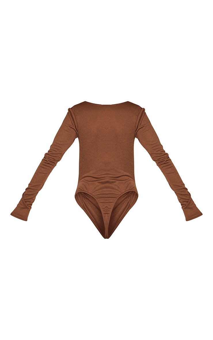 Chocolate Ruched Long Sleeve Bodysuit image 6