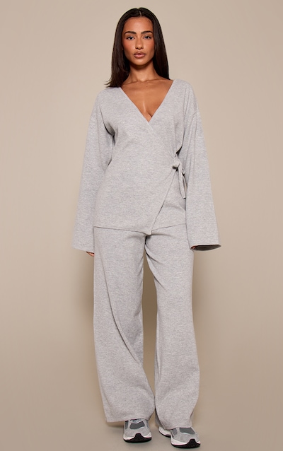 Petite Ash Grey Knitted Drawstring Trousers