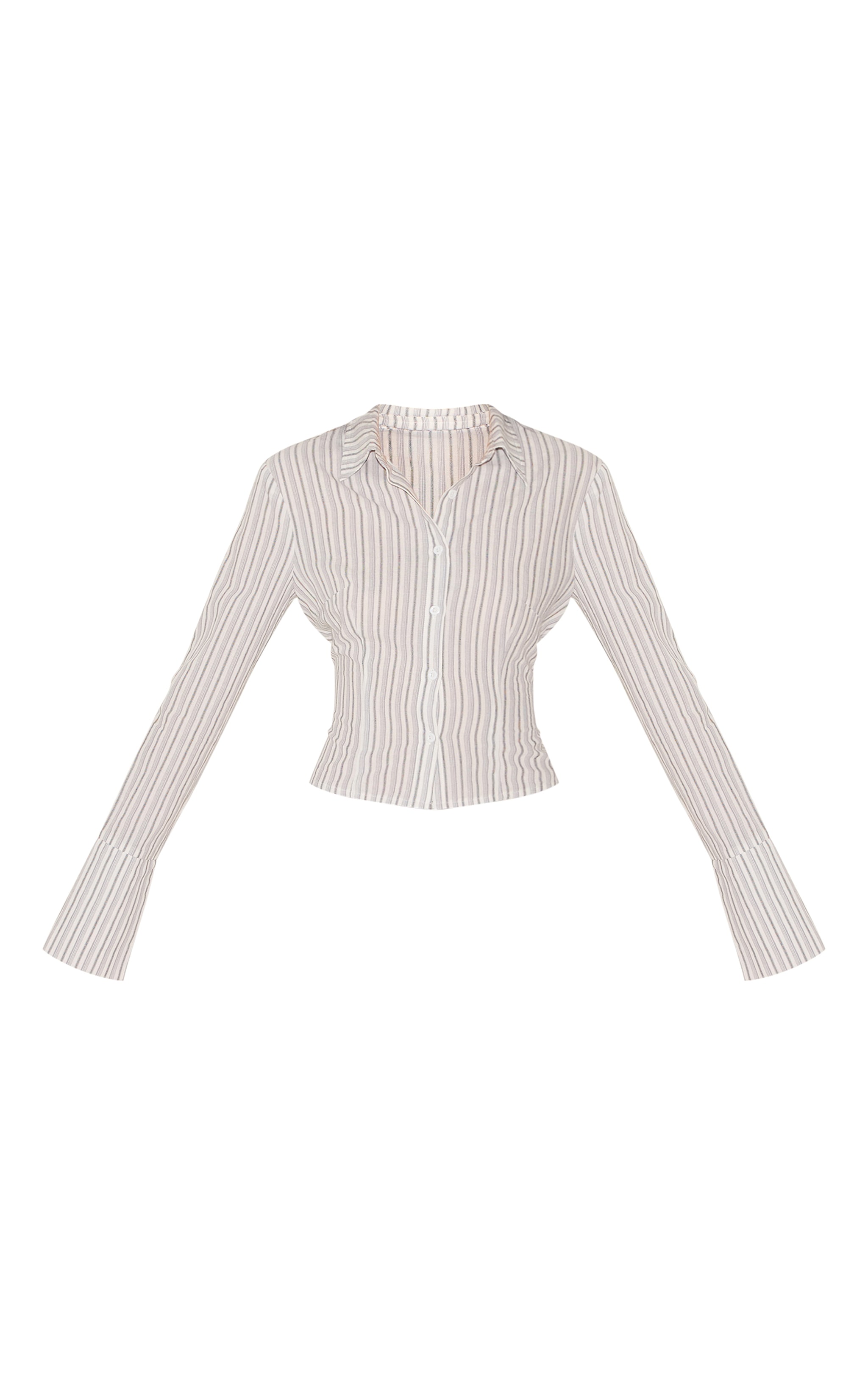 Cream Pinstripe Fitted Shirt image 5