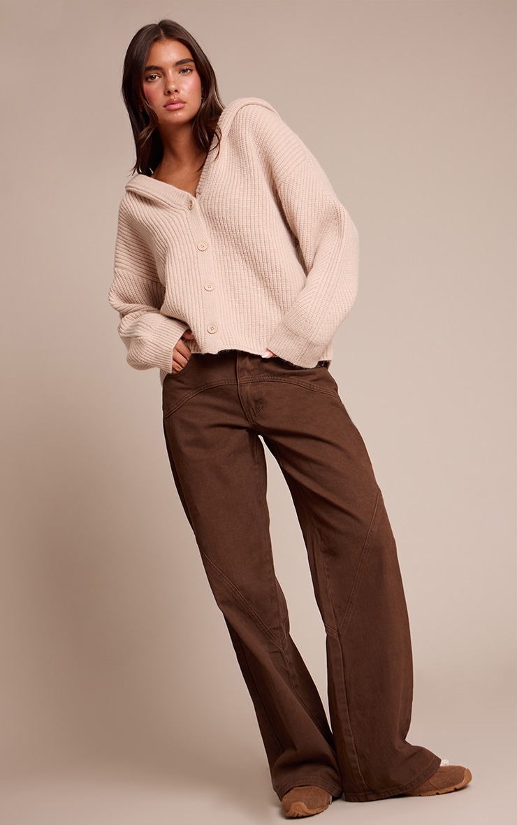 Beige Thick Knit Oversized Button Through Cardigan image 3