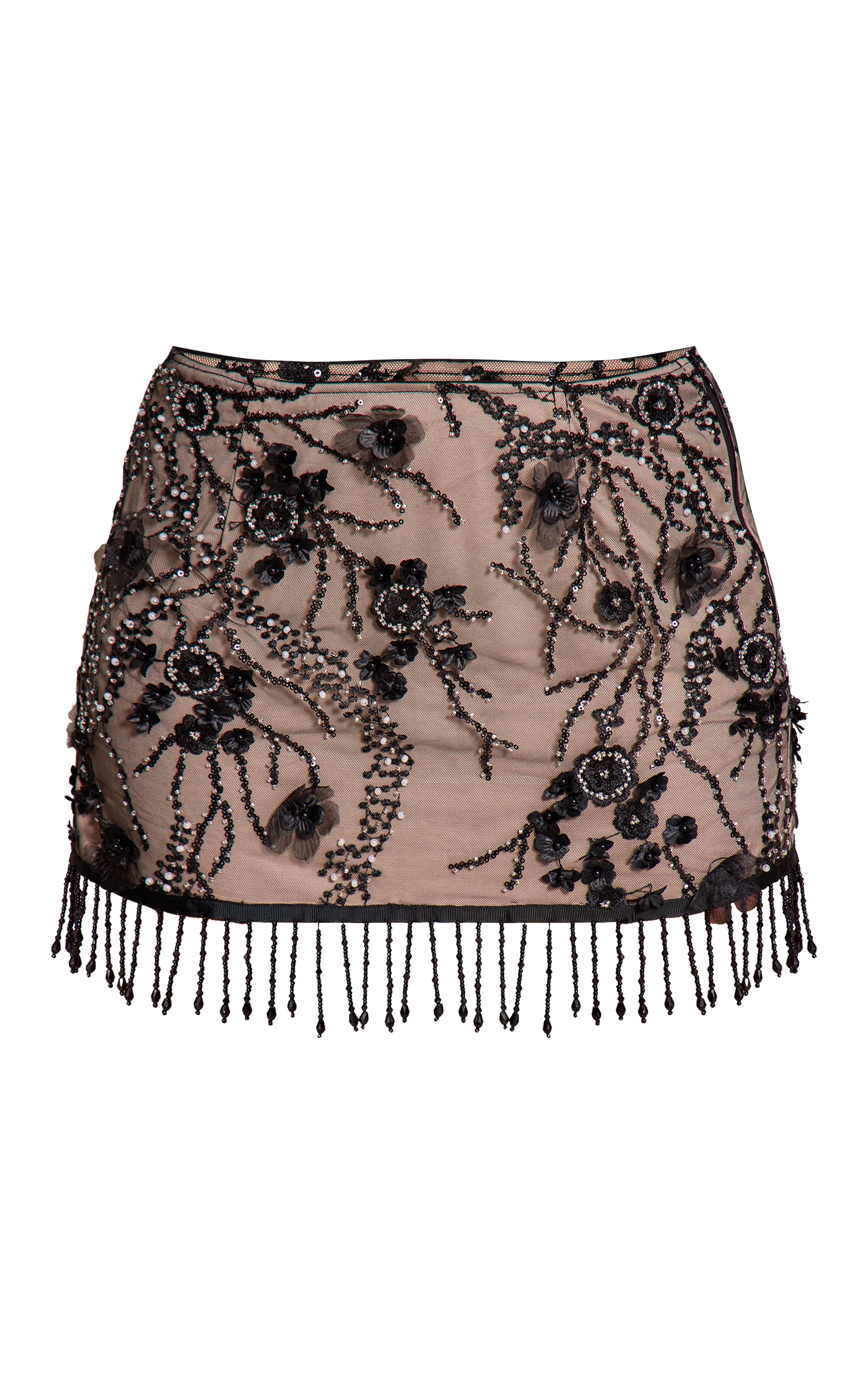 Shape Mini-jupe en dentelle noire à sequins et ourlet frangé perlé image 6