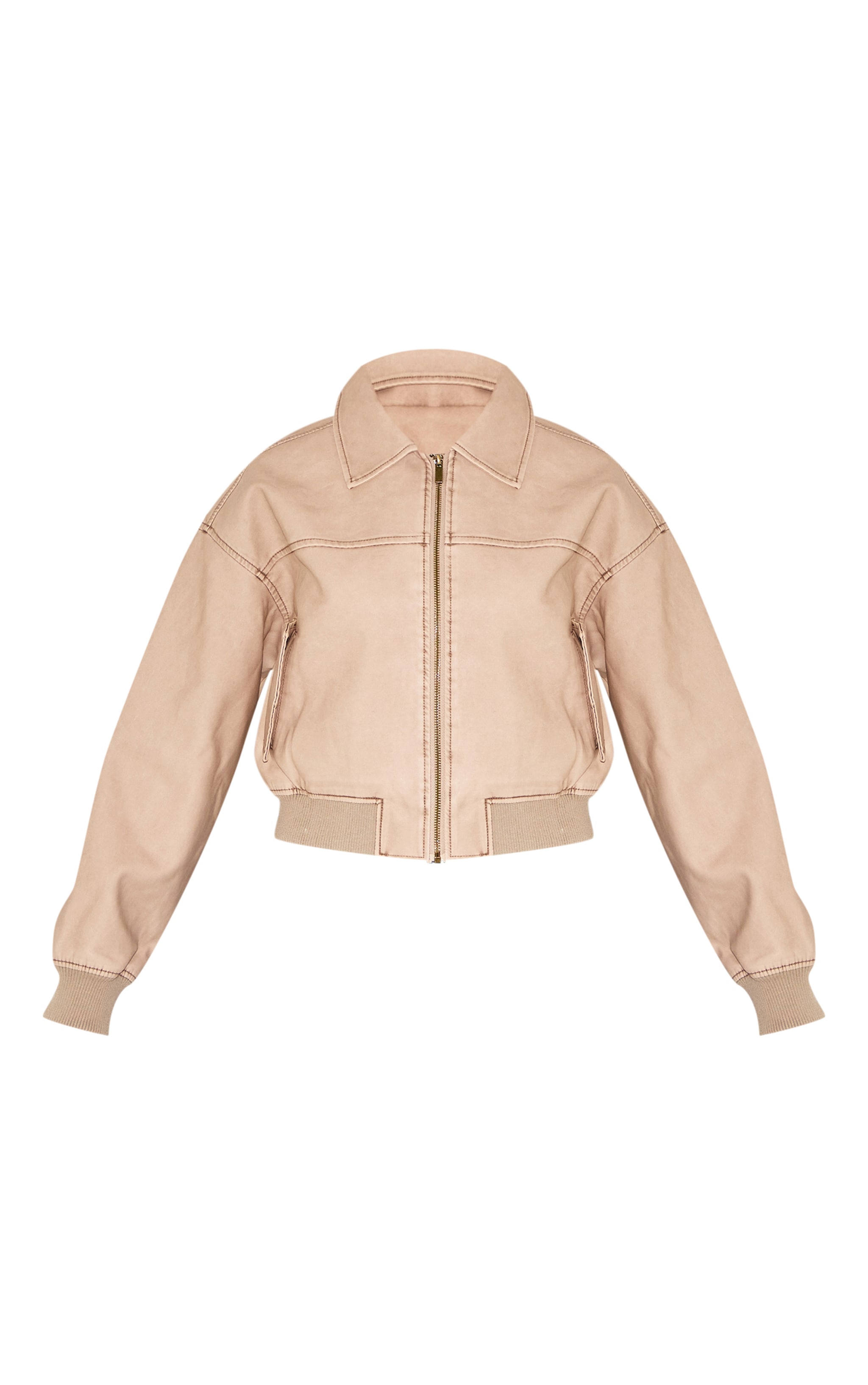 Cream Bleach Detail Faux Leather Cropped Bomber image 5