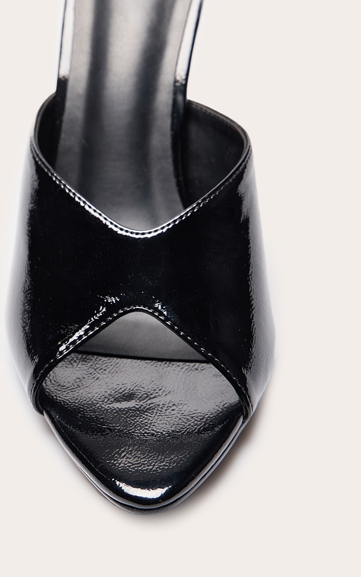 Black Crinkle PU Heeled Mules image 4