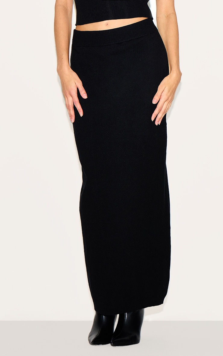 Black Basic Knit Maxi Skirt image 2