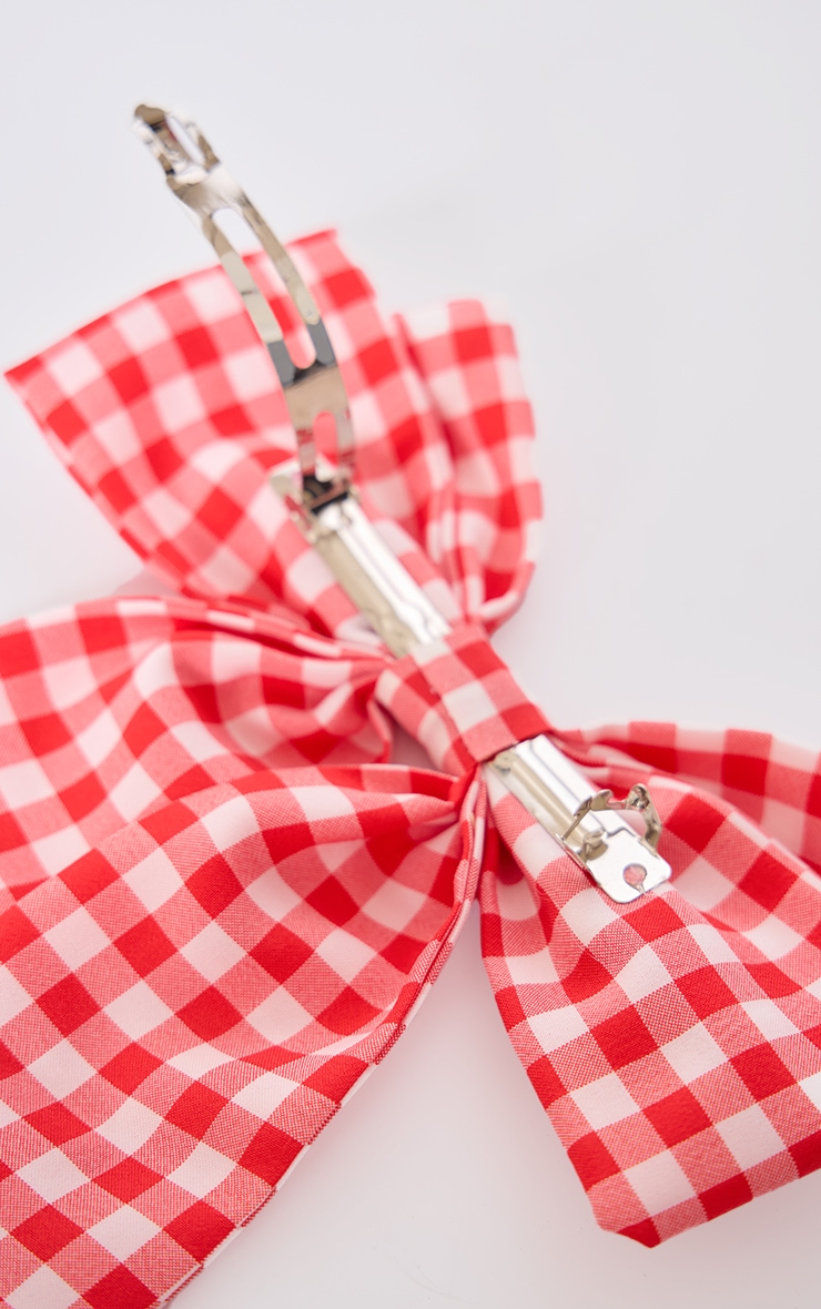 Red Gingham Oversized Bow Hair Clip image 3