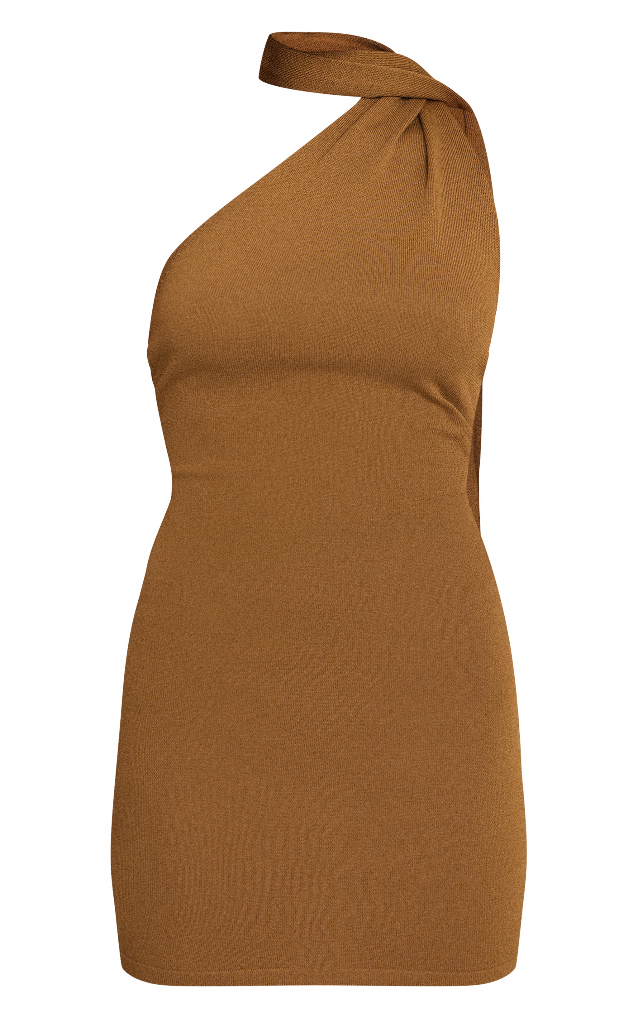 Khaki Scarf Detail Knitted Mini Dress Knitwear PLT KSA