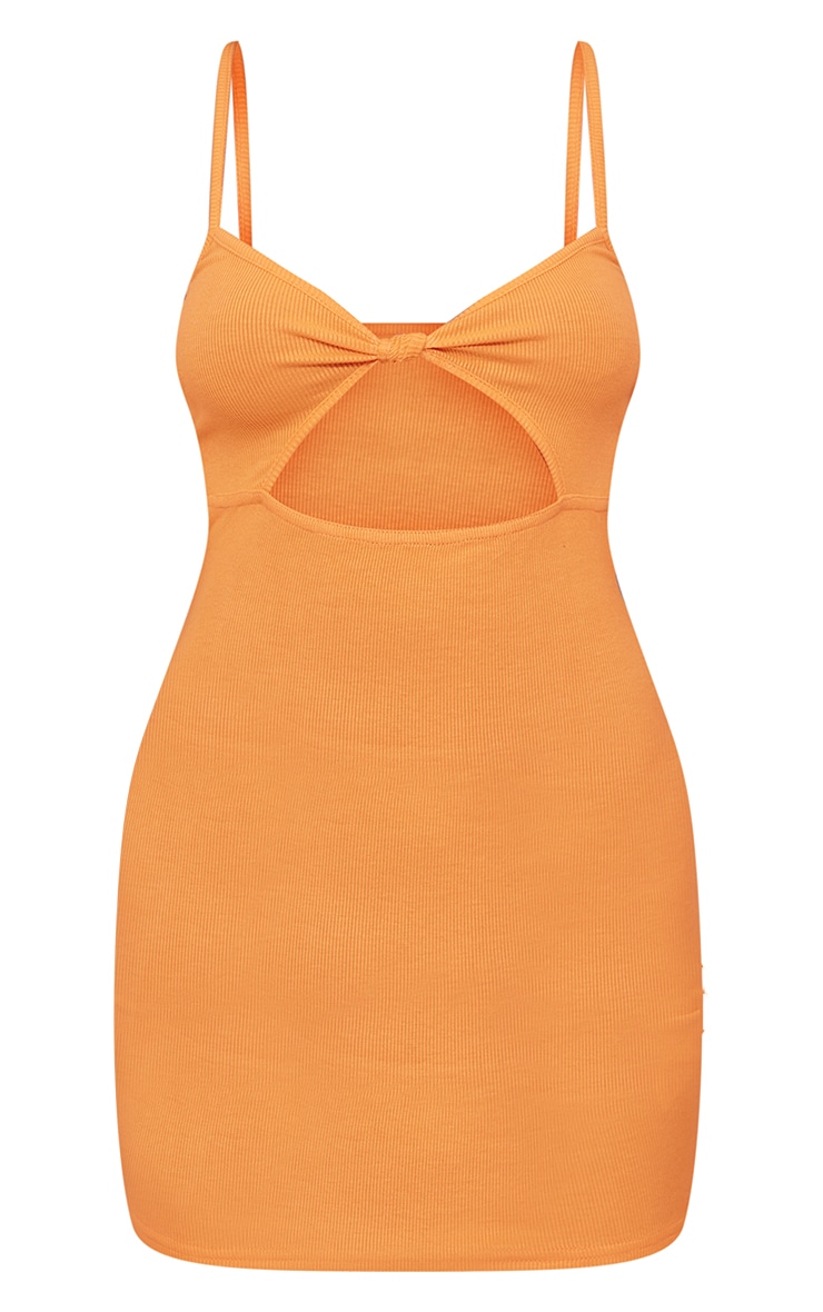 Orange Rib Cut Out Strappy Bodycon Dress image 5