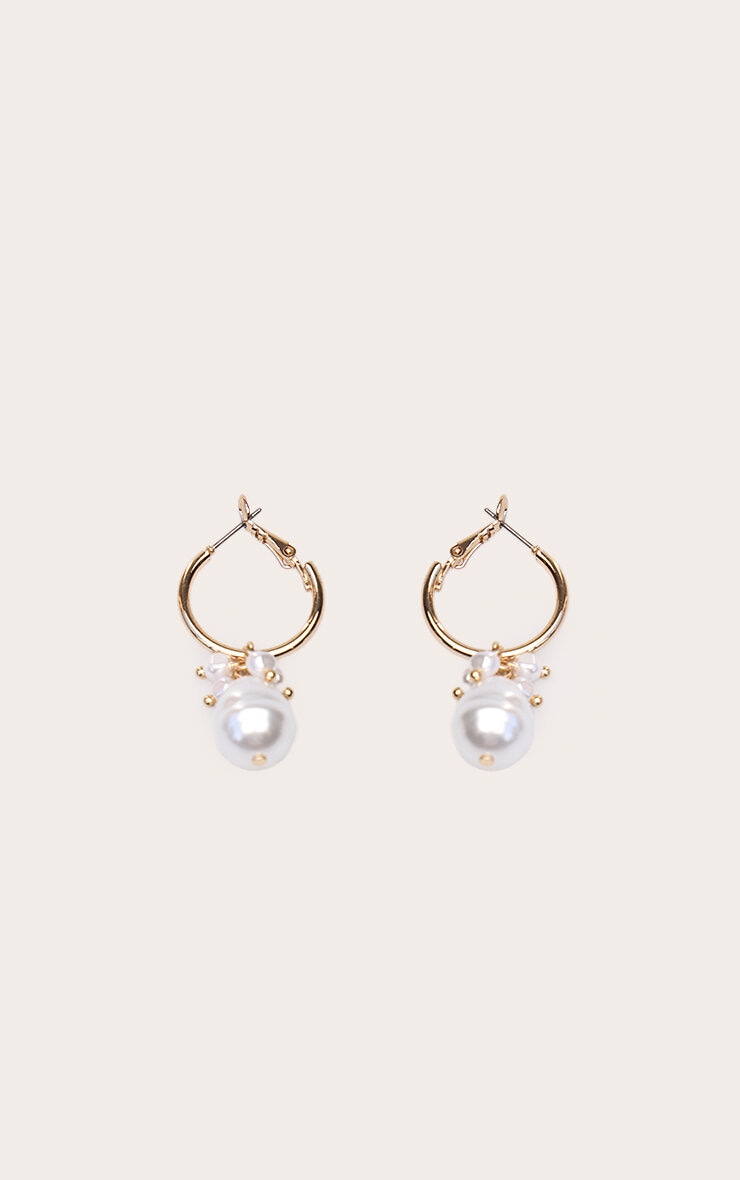 Gold Smooth Draped Pearl Hoop Earrings