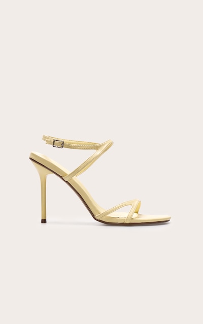 Lemon Pu Round Toe Asymmetric Strap High Stiletto Heeled Sandals