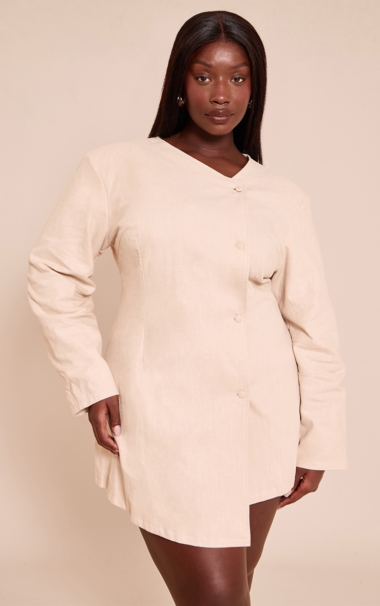Plus Natural Premium Linen Cinched Waist Cocoon Sleeve Mini Dress image 1