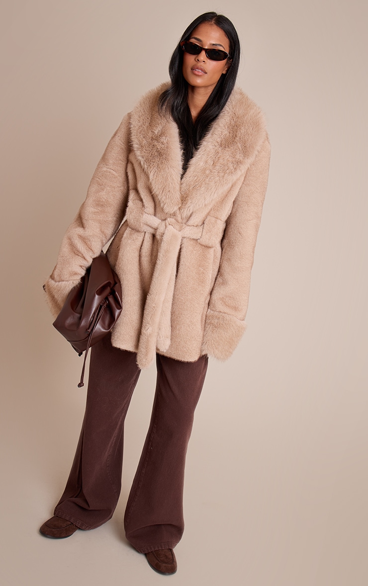 Tall Mushroom Plush Faux Fur Self Tie Coat image 3