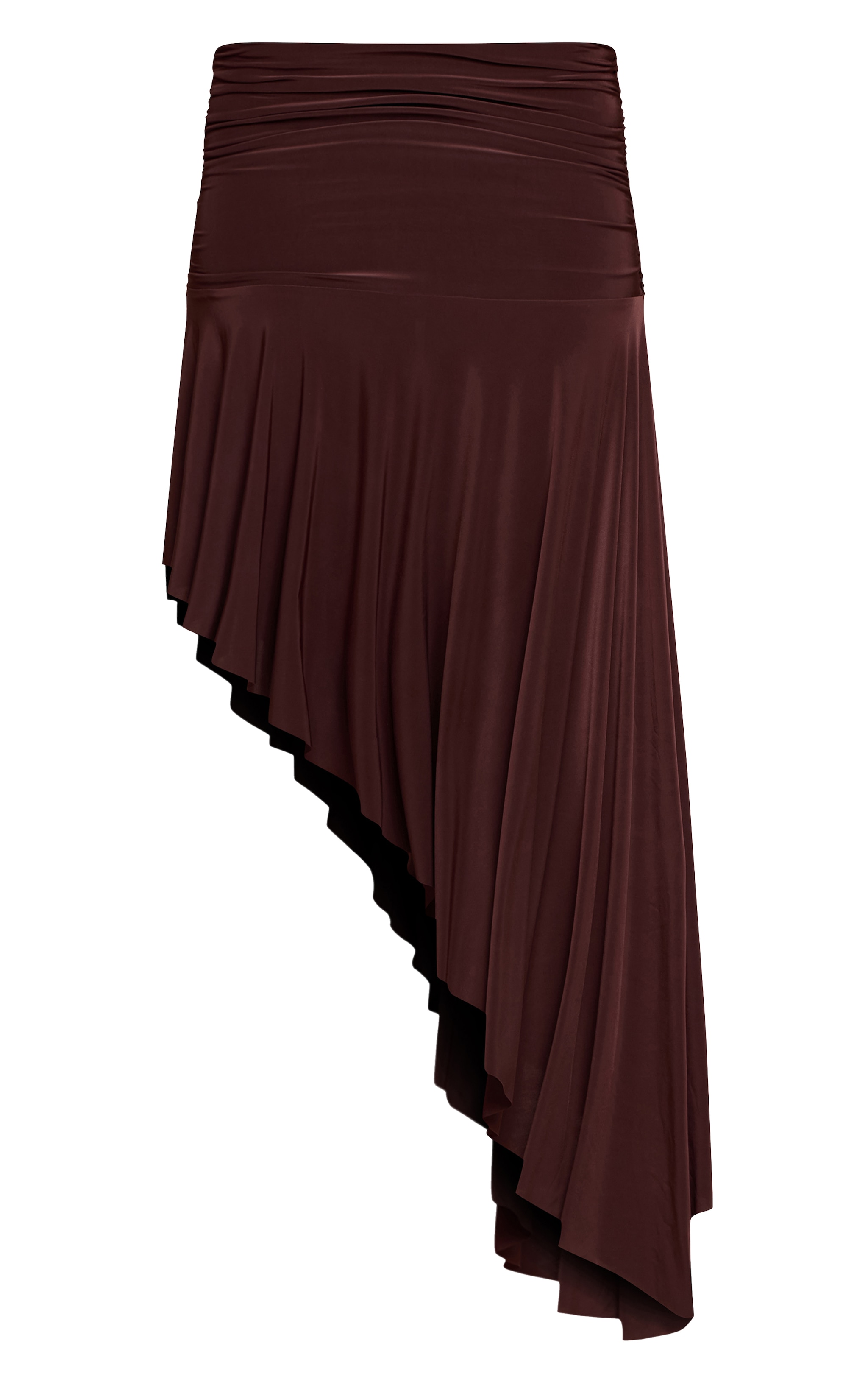 Chocolate Slinky Asymmetric Hem Midi Skirt image 5