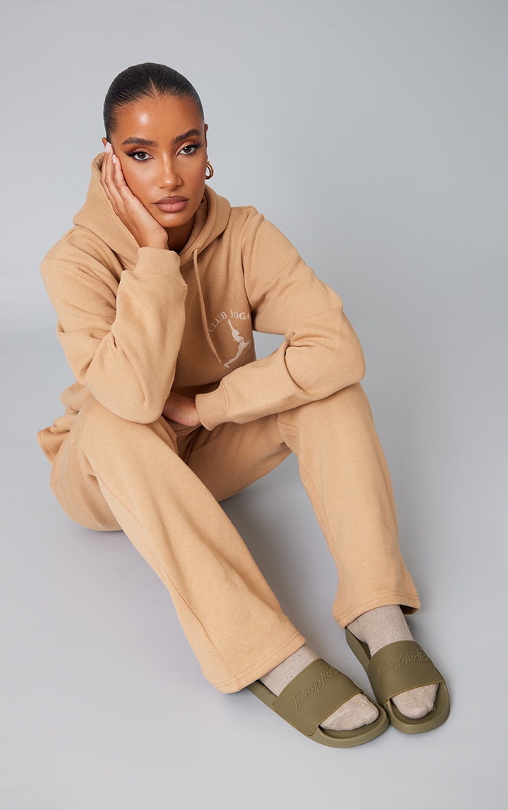 PRETTYLITTLETHING Sage Embossed Rubber Sliders 1