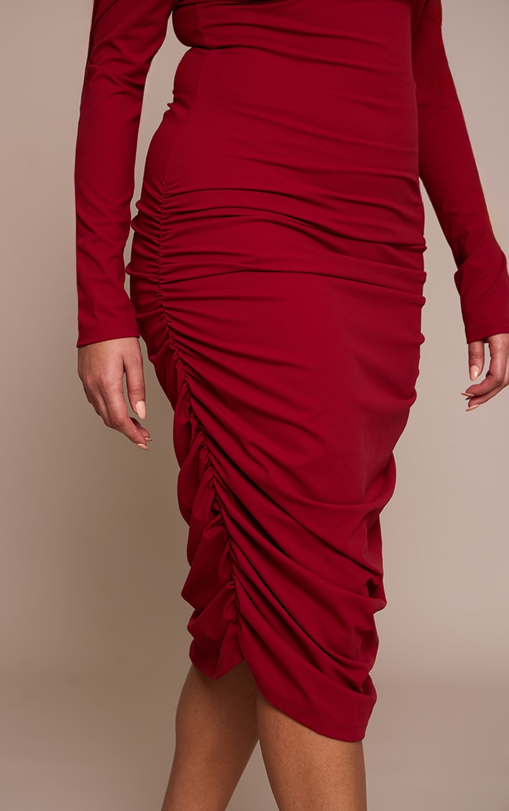 Plus Burgundy Sculpt Off Shoulder Ruched Midi Dress image 4