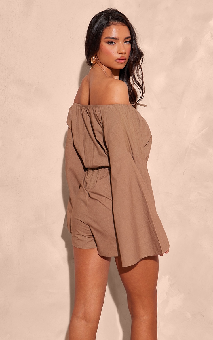 Taupe Flare Sleeve Bardot Playsuit image 2