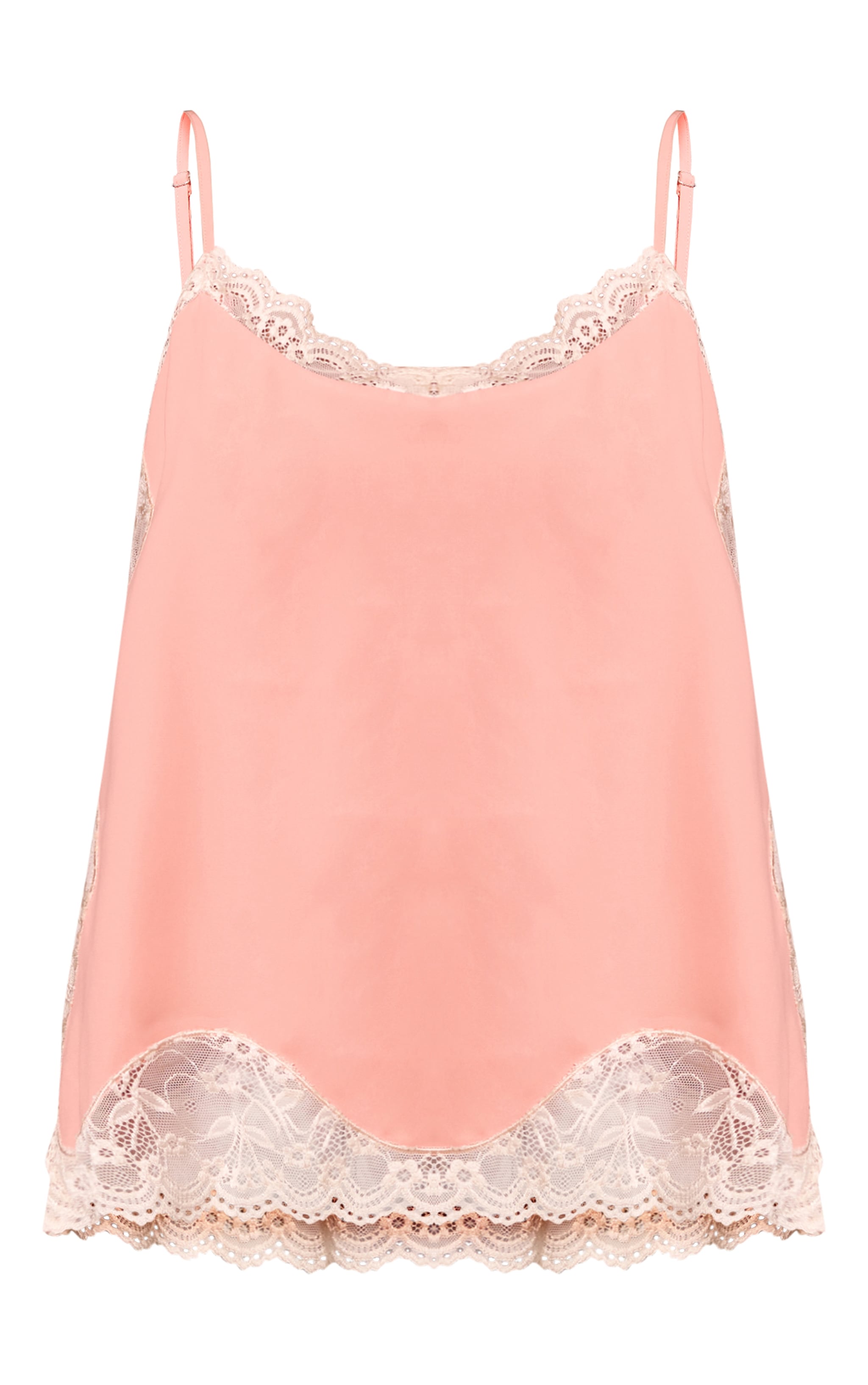 Peach Woven Lace Trim Detail Strappy Cami Top image 5