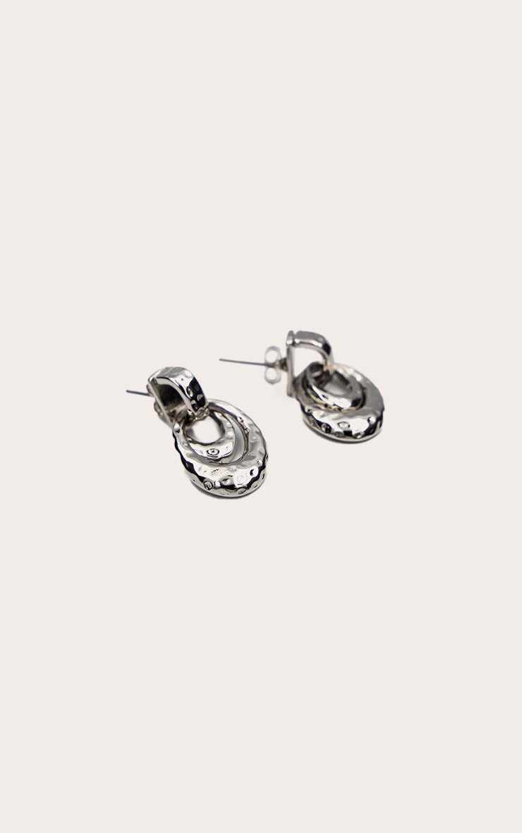 Silver Crinkle Double Hoop Stud Earring image 2