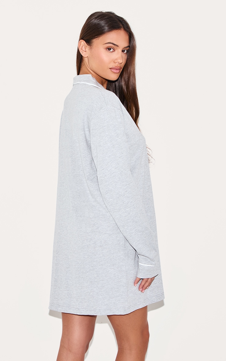 Grey Marl Jersey Piping Long Sleeve Nightdress image 2