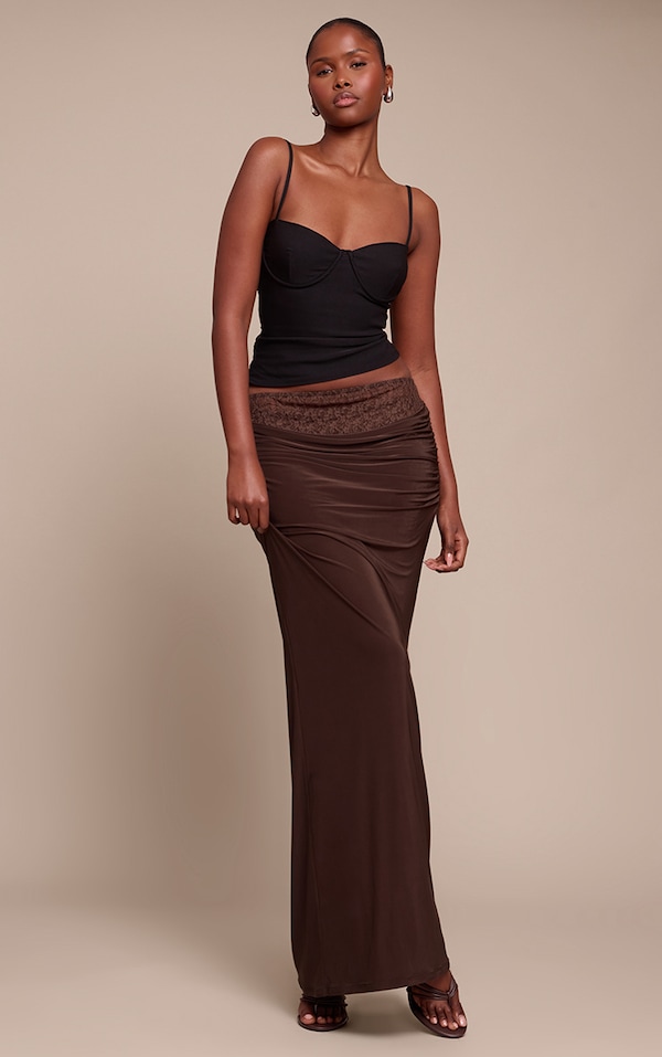 Dark Chocolate Lace Underlay Double Slinky Cowl Maxi Skirt