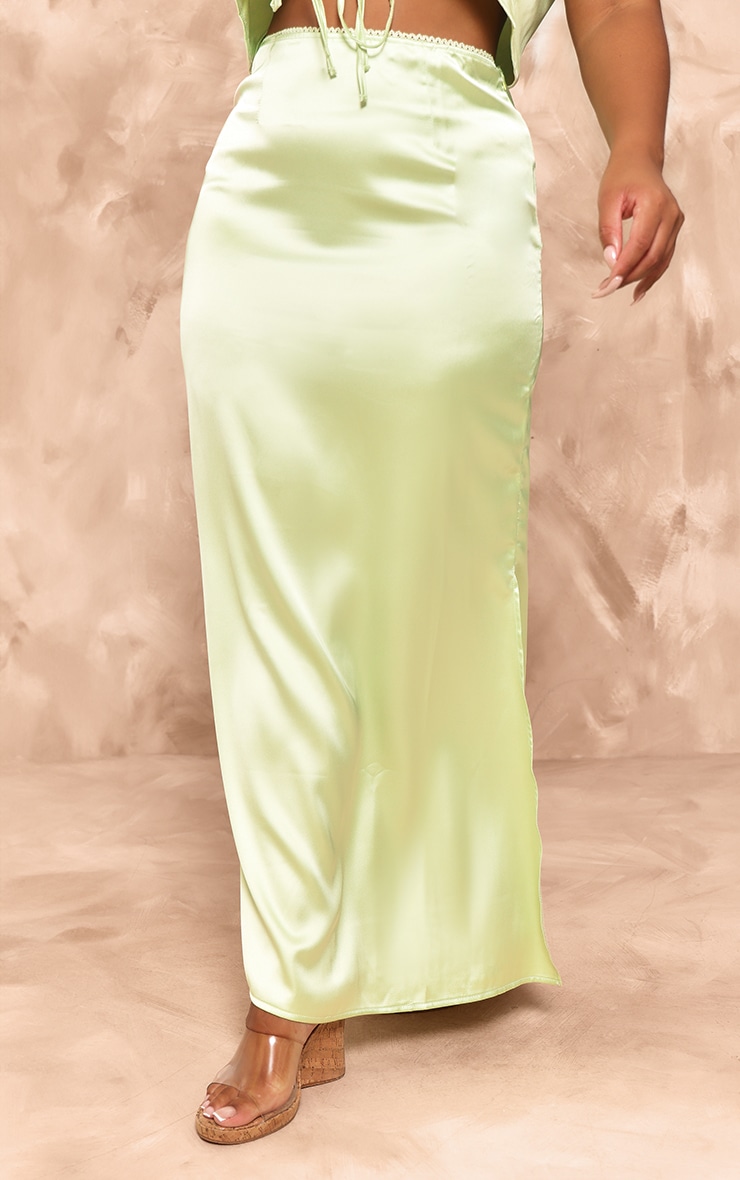 Plus Lime Satin Midaxi Skirt image 2