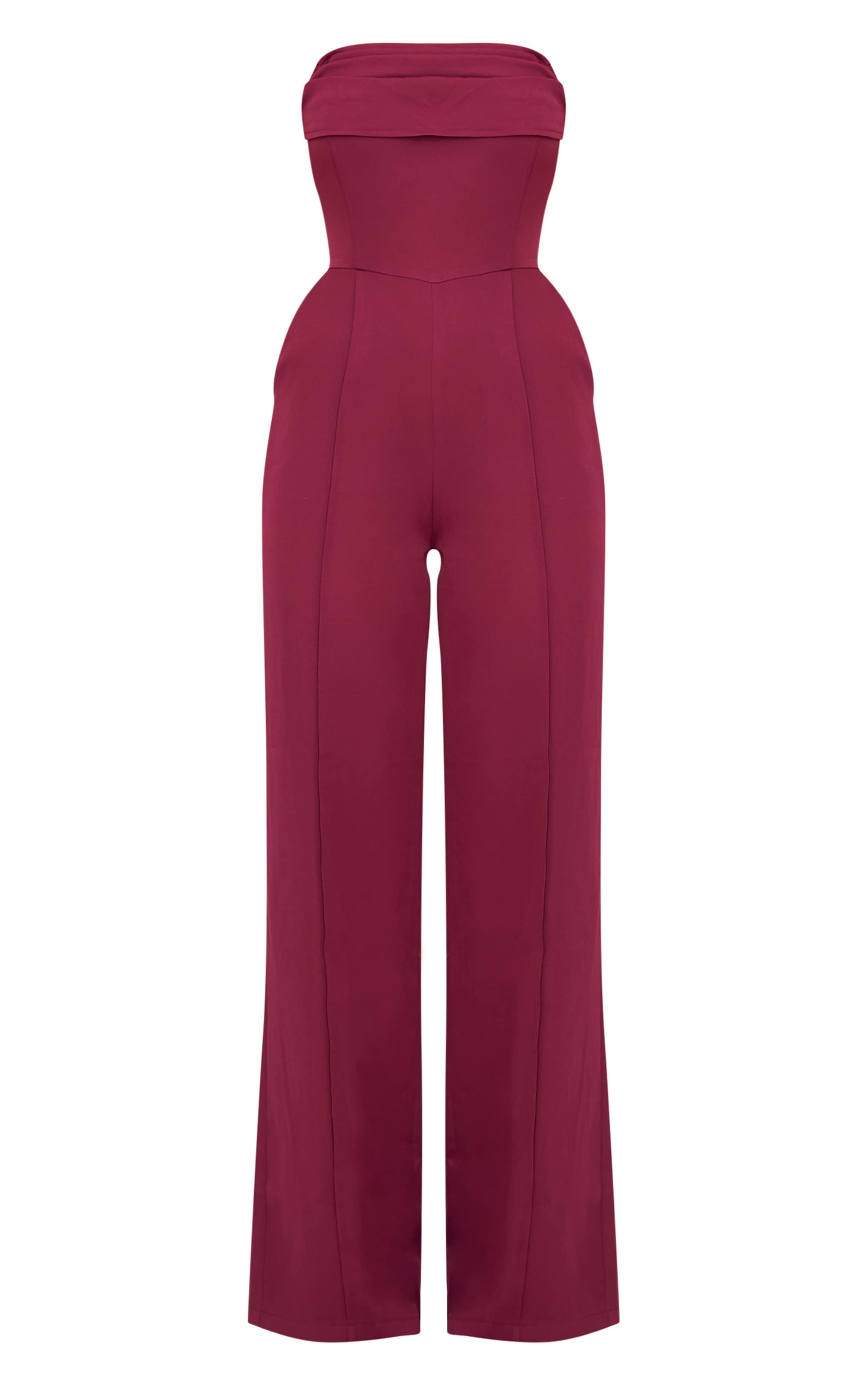 Burgundy Bandeau Cowl Neck Pocket Detailed Jumpsuit image 5