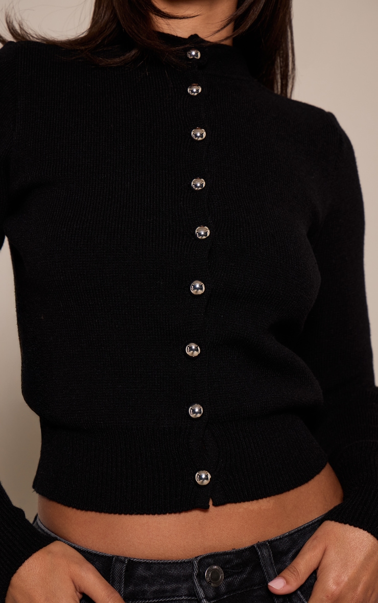 Petite Black Compact Knit Button Up Cardigan  image 4