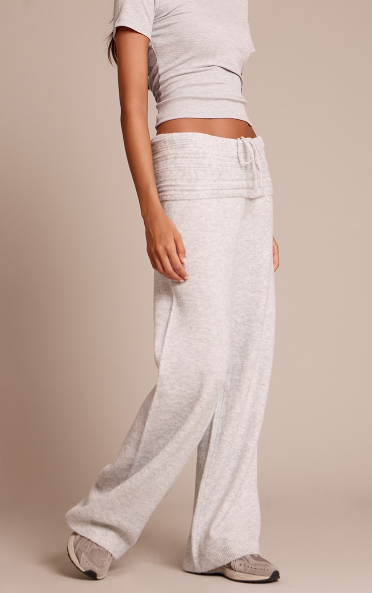 Light Grey Rib Soft Knit Fold over Pant image 3