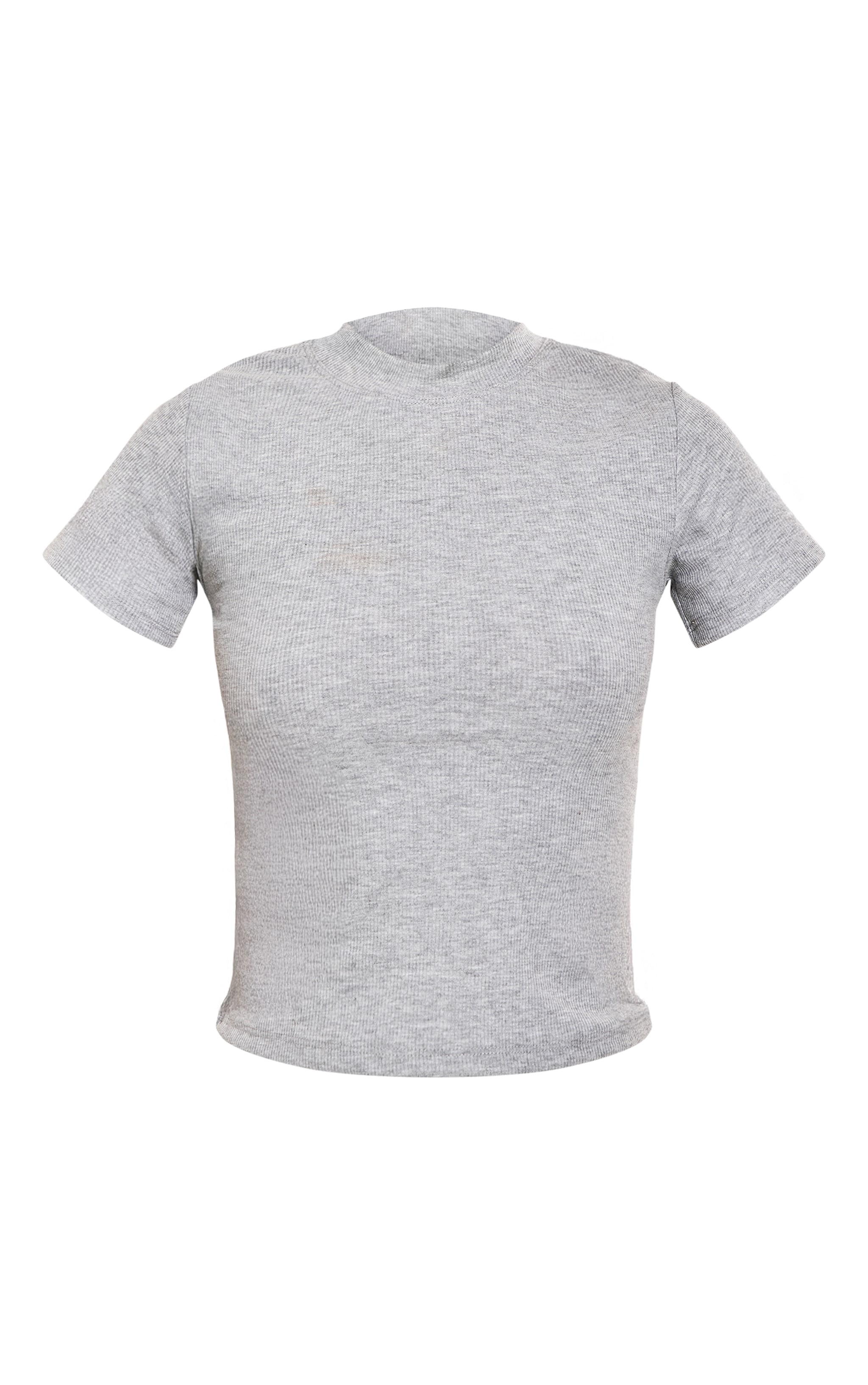  Grey Soft Rib Crew Neck Short Sleeve Top image 5