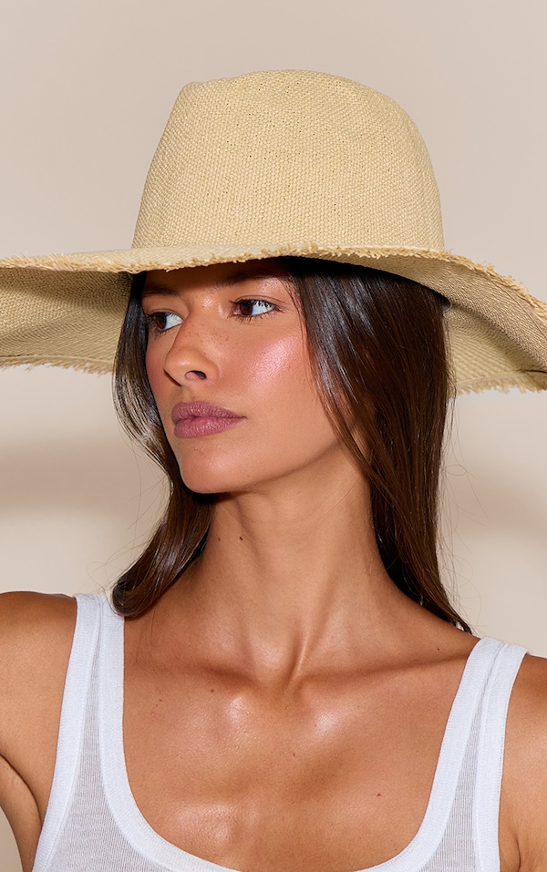 Natural Raffia Frayed Edge Fedora Sun Hat