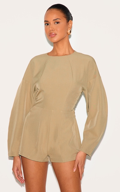 Stone Tailored Woven High Neck Cocoon Sleeve Playsuit