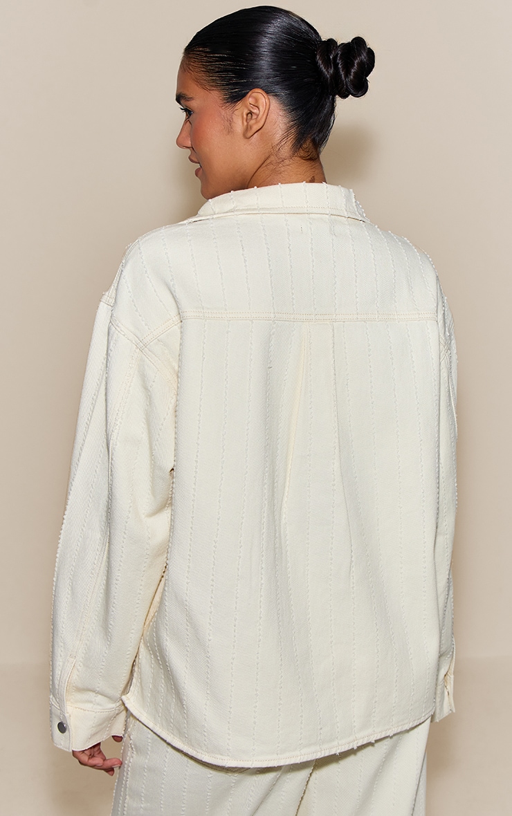 White Boucle Denim Oversized Shirt image 3