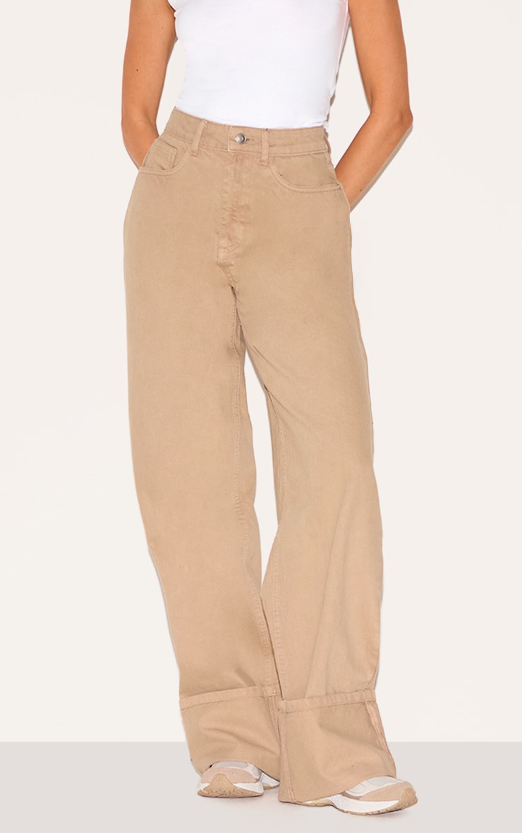 Taupe High Waist Turn Up Leg Jeans image 2