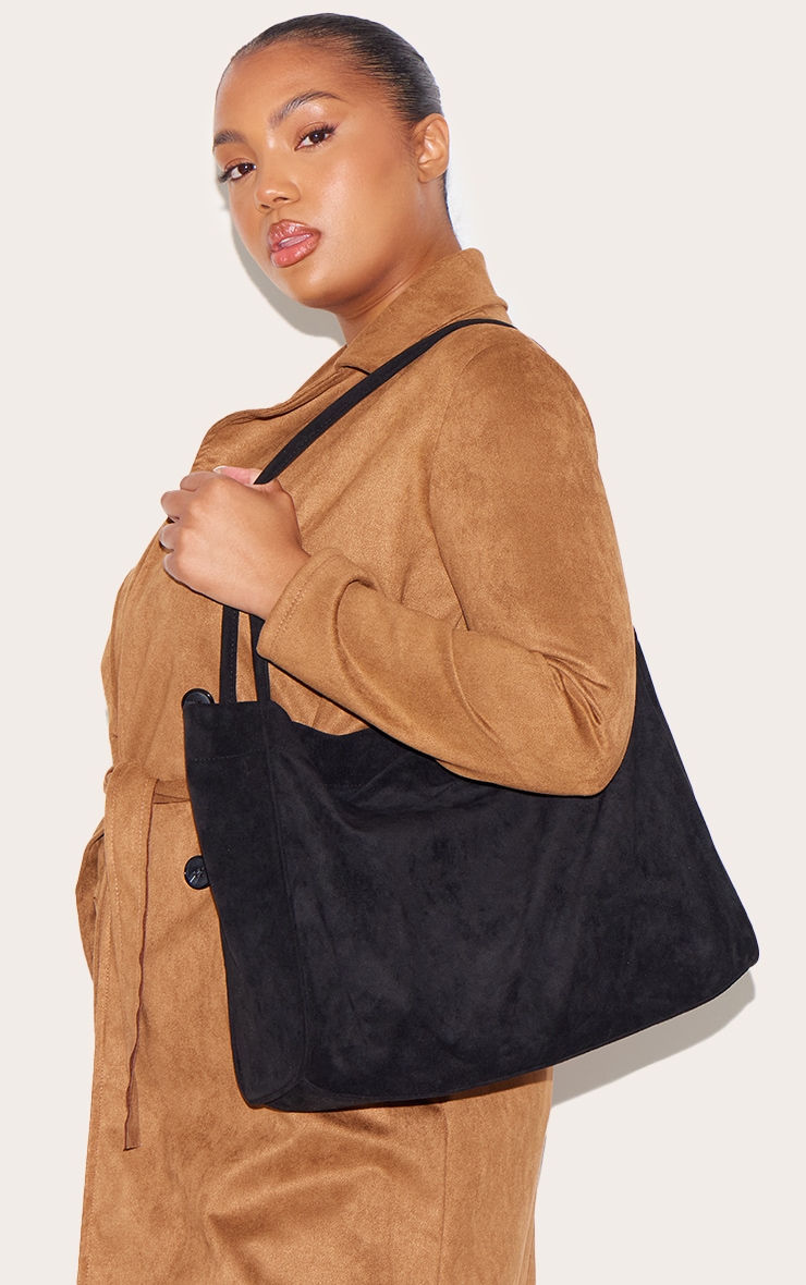 Black Faux Suede Boxy Tote Bag | Accessories | PLT KSA