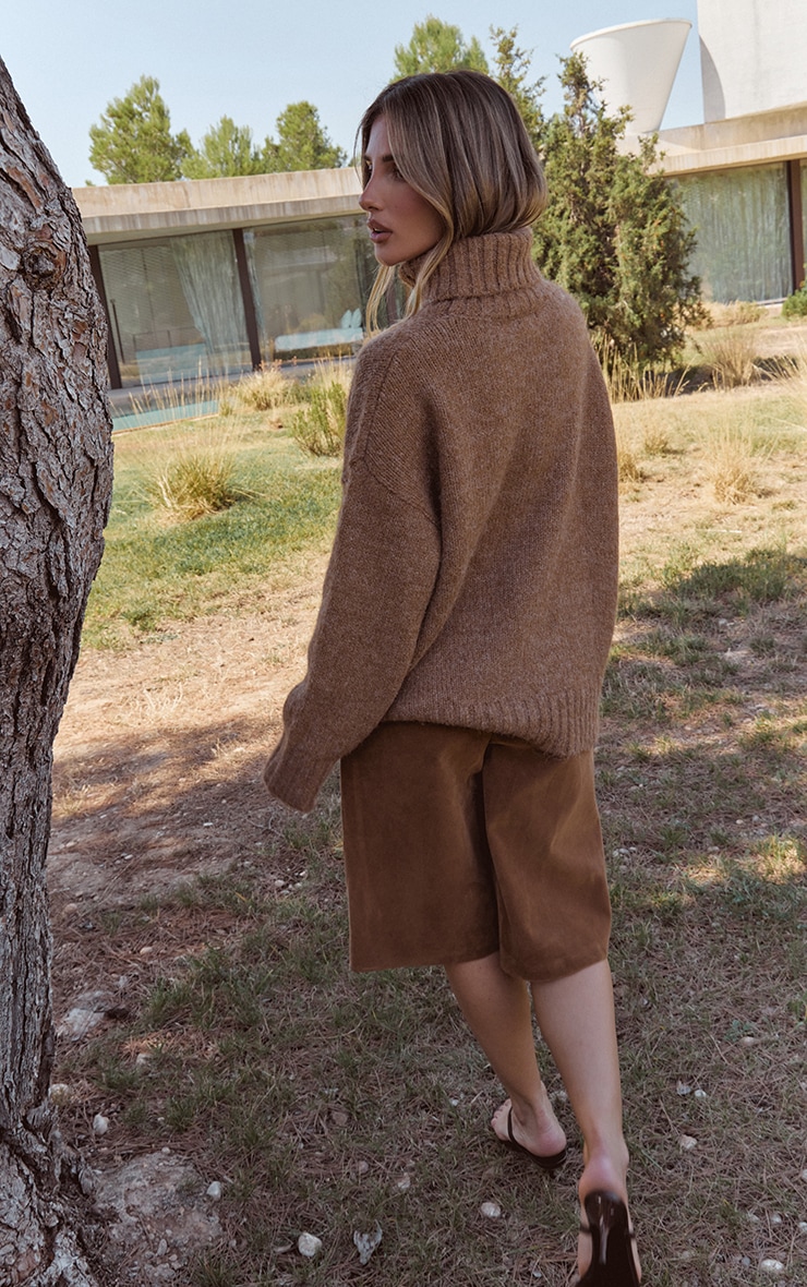 Camel Faux Suede Jorts image 3