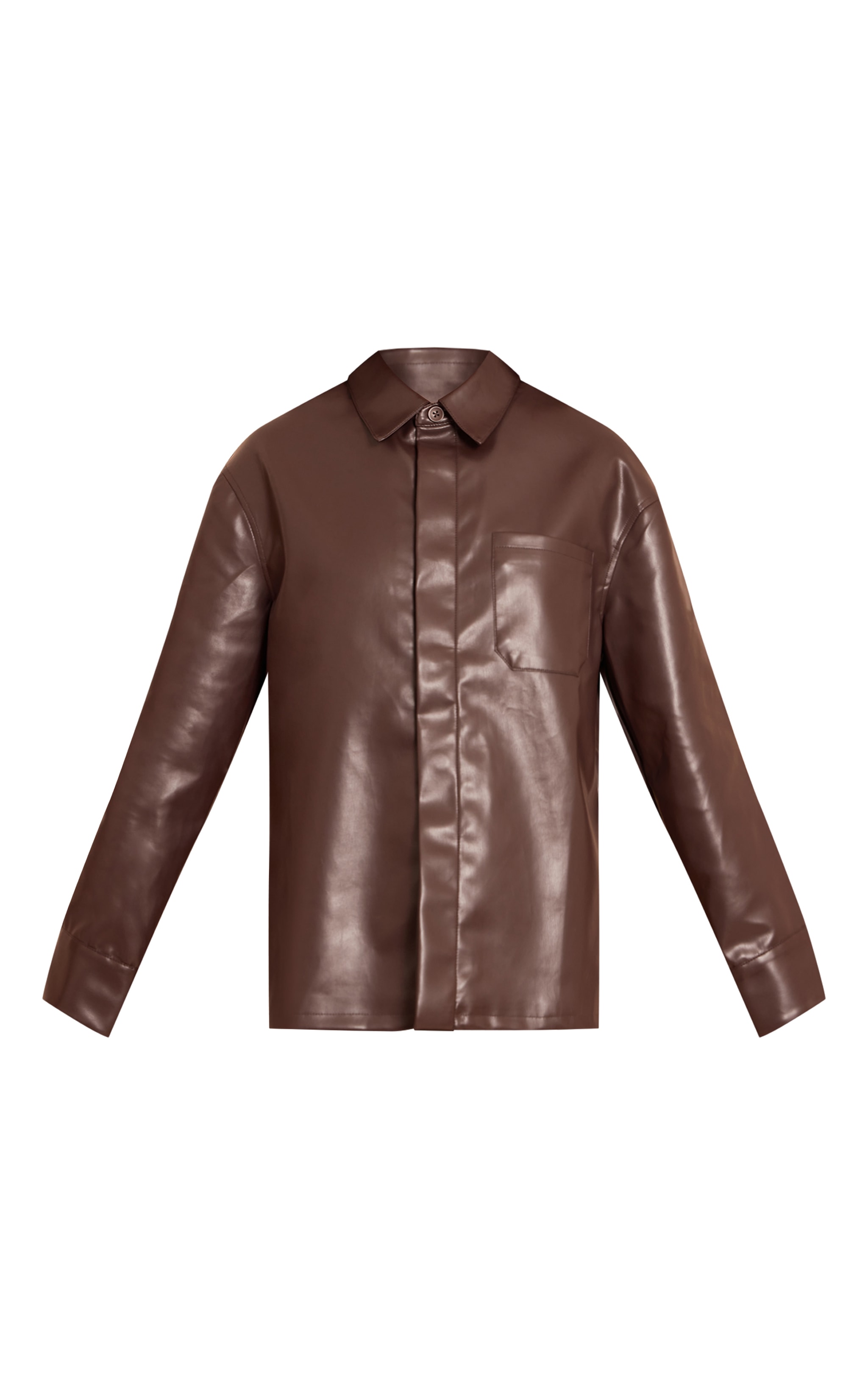 Dark Brown Faux Leather Pocket Detail Shirt image 5